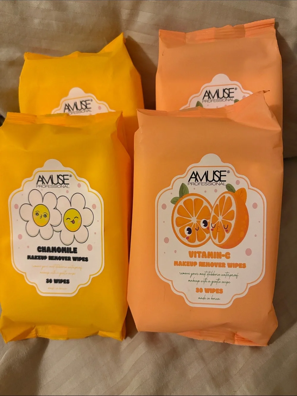 Amuse Professional Chamomile & Vitamin-C Makeup Remover Wipes x 4
